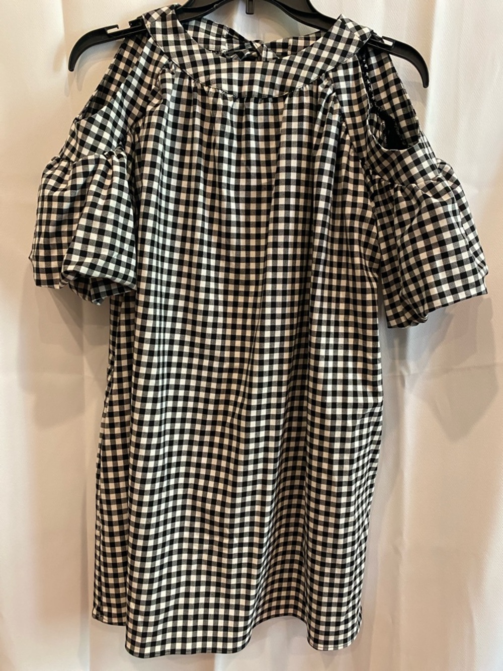 Zara Black and White Gingham Cold-Shoulder Mini Dress